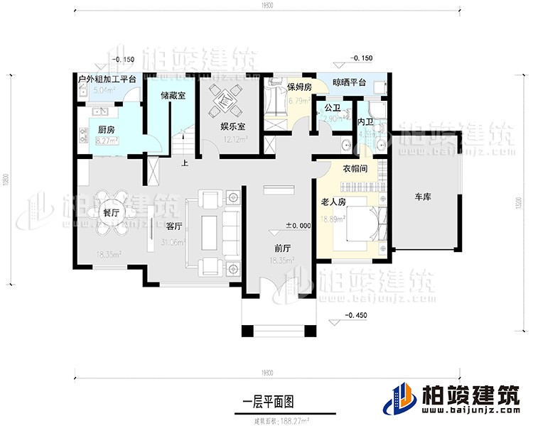 一層：2臥室，公衛(wèi)，健身房，2露臺。