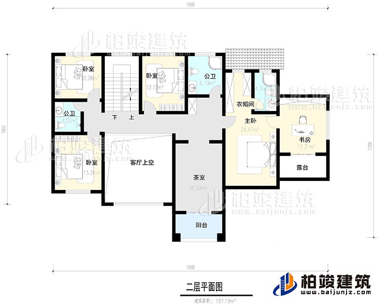 二層：4臥室，陽臺，露臺 ，衣帽間，書房，內衛(wèi)，公衛(wèi) ，茶室