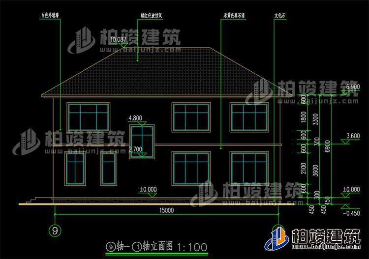 農(nóng)村二層別墅自建房施工效果圖紙全套BZ267-簡歐風(fēng)格