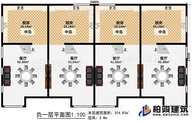 地下室：4廚房、4中島、4餐廳