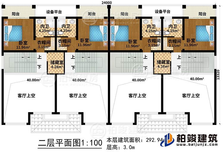 二層：4客廳上空、2儲藏室、4臥室、4衣帽間、4內(nèi)衛(wèi)、4陽臺