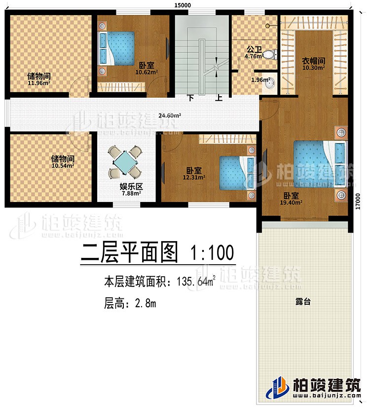 閣樓：娛樂區(qū)、2儲物間、3臥室、衣帽間、露臺