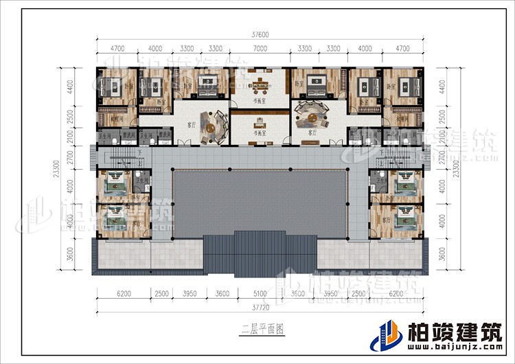 二層：2客廳、2書畫室、公衛(wèi)、10臥室、2衣帽間、4內(nèi)衛(wèi)、2露臺