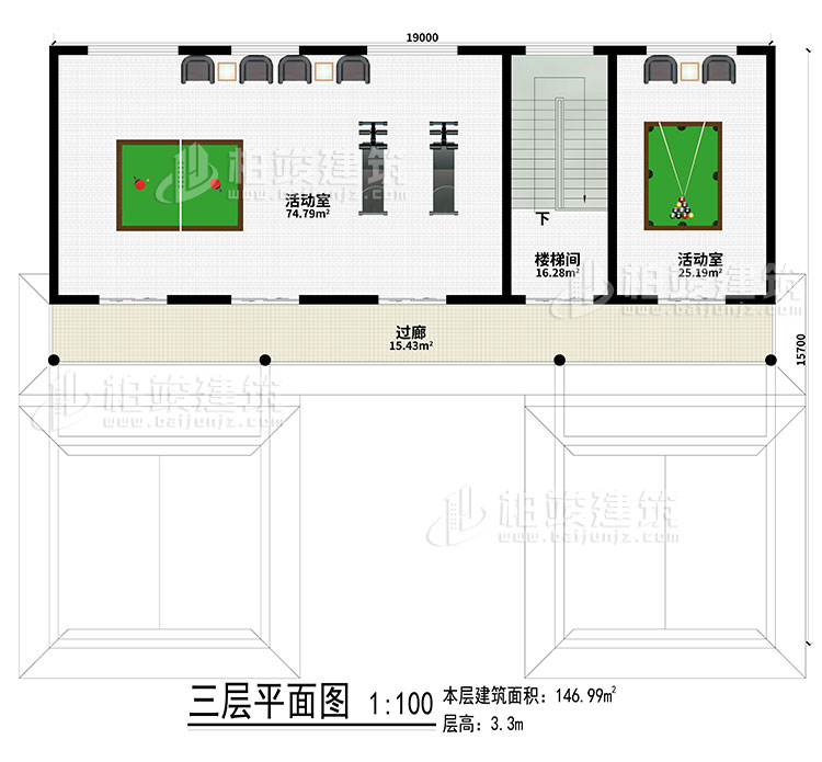 三層：2活動(dòng)室、樓梯間、過(guò)廊