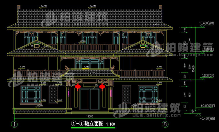 四合院別墅設(shè)計(jì)圖紙及效果圖大全BZ3686-新中式風(fēng)格