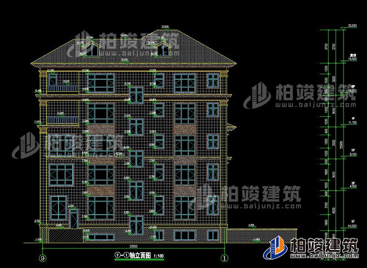 農(nóng)村五層自建房設(shè)計效果圖有電梯及地下車庫BZ506-新中式風(fēng)格