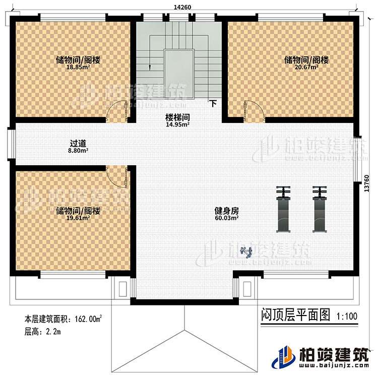 三層：樓梯間、3儲物間/閣樓、過道、健身房